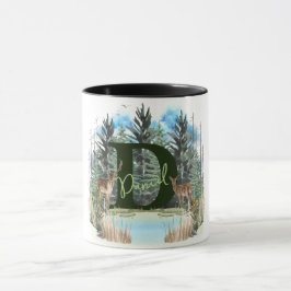 Caneca Cervo em Aquarela Letra de Monograma Personalizado