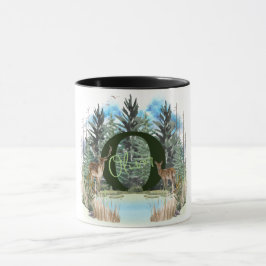 Caneca Cervo em Aquarela Letra de Monograma Personalizado