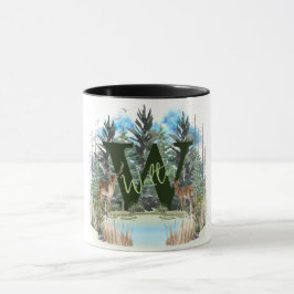 Caneca Cervo em Aquarela Letra de Monograma Personalizado
