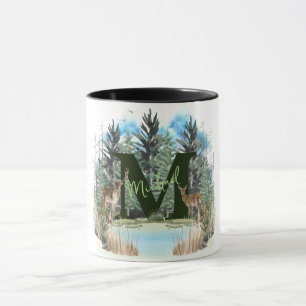 Caneca Cervo em Aquarela Letra de Monograma Personalizado