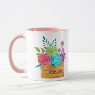 Caneca Cesta de Flores Monograma Aquarela