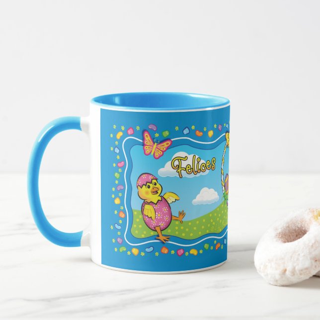 Caneca Cesta de Páscoa dançante Cama de cerâmica espanhol (Com Donut)
