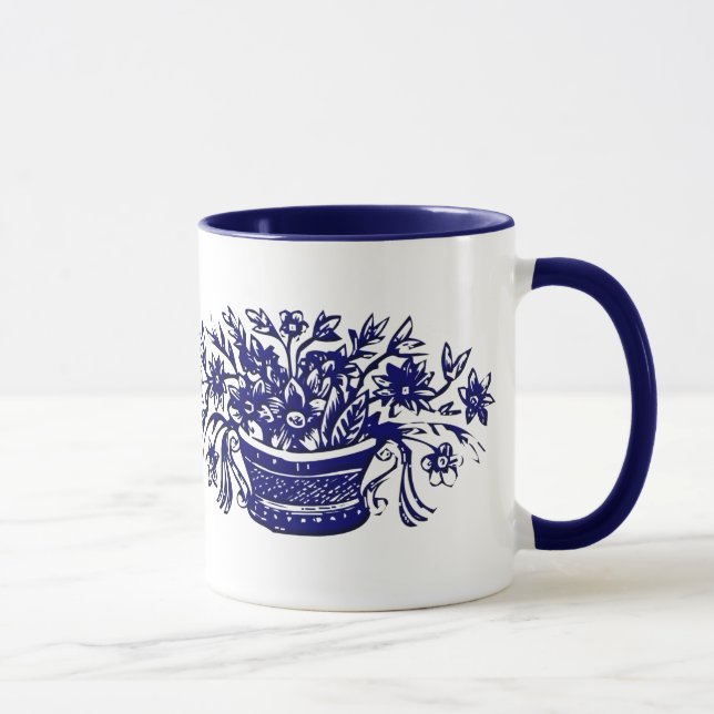 Caneca Cesto de Flores Azul e Branco (Direita)