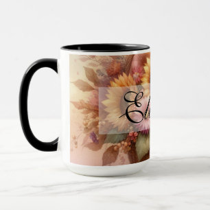 Caneca Cesto de flores do outono pastel aquarela