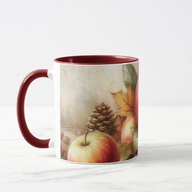 Caneca Cesto de maçãs com a mesa de vindima (Esquerda)