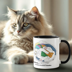 Caneca Cesto de Roupa de Gato Branco Aconchegante Engraça