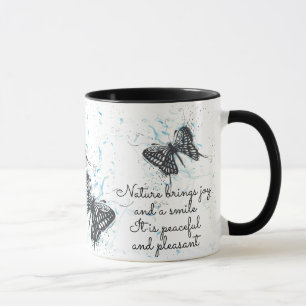 Caneca Chá de café branco de borboleta preta