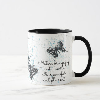 Caneca Chá de café branco de borboleta preta