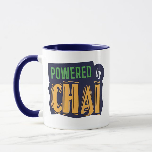 Caneca Chai? Funny Chai Indian Comida Pun Powered By Chai (Esquerda)