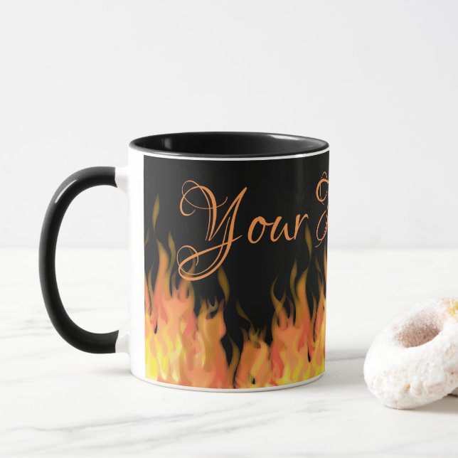 Caneca Chama Personalizada Preta e Laranja (Com Donut)