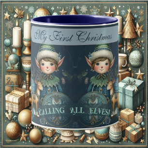 Caneca Chamando Todos os Elves Snowflakes Meu Primeiro Na