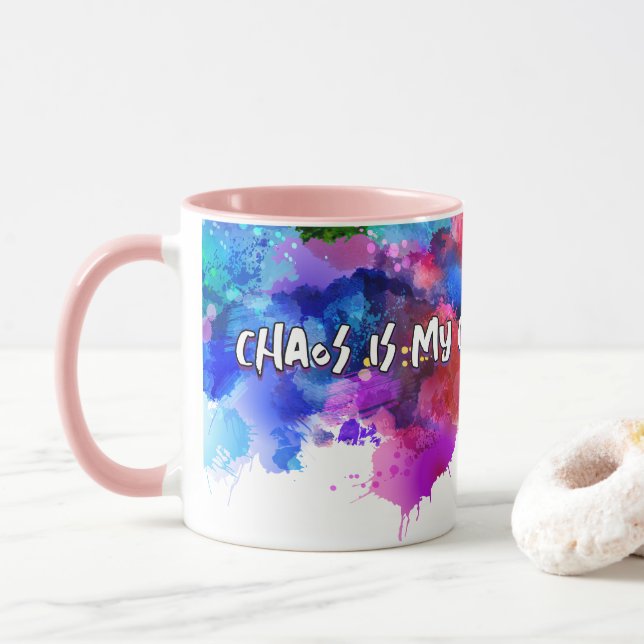 Caneca Chaos É Minha Zona De Conforto - Abstrato Art Tee (Com Donut)