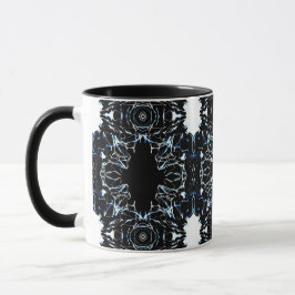 Caneca Chaotic Abstract Blue on Black and White Fluid Art