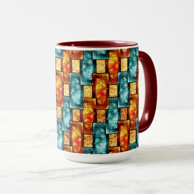 Caneca Chapas retangulares cianas laranja esculpidas e ma (Frente Esquerda)