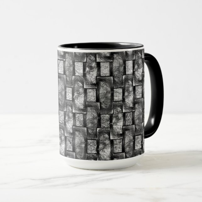 Caneca Chapas retangulares em cinzas, gravadas e manchada (Frente Esquerda)