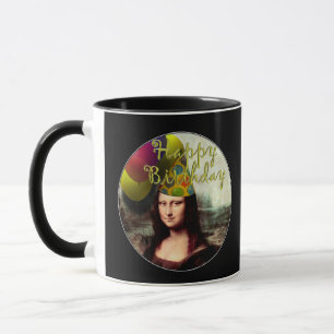 Caneca Chapéu de Aniversário Feliz Mona Lisa