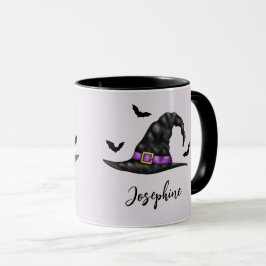 Caneca Chapéu de Bruxa Com Morcegos Voadores E Nome Hallo
