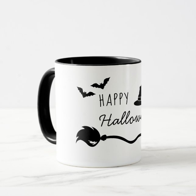 Caneca Chapéu De Bruxa E Vassoura Com Aranha E Morcegos H (Frente Esquerda)