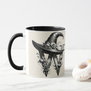 Caneca Chapéu de Bruxa Preto Carta W Personalizada Inicia