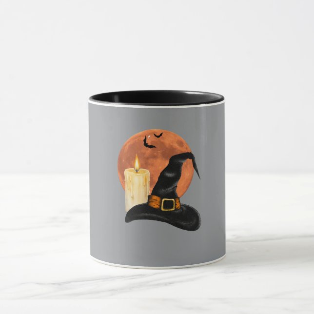 Caneca Chapéu de Bruxa & Vela Sob a Lua Laranja de Hallow (Centro)
