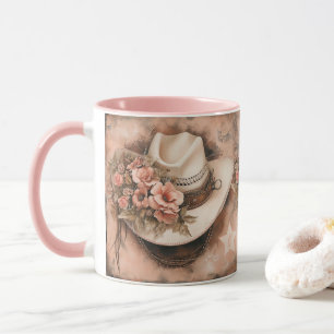 Caneca Chapéu de Cowgirl Boho com Flores Salmão