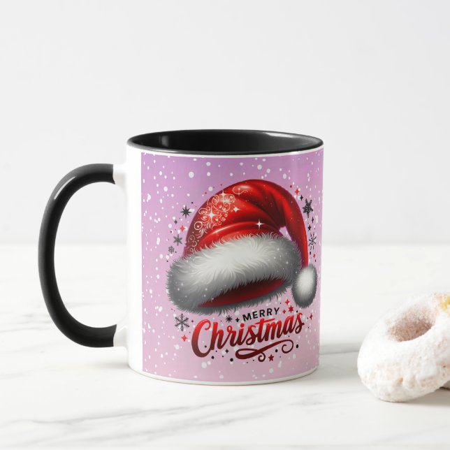 Caneca Chapéu de Papai Noel Escarlate com Brilho (Com Donut)