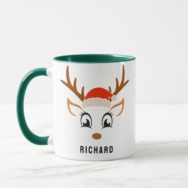 Caneca Chapéu de Papai Noel Menino Rena Fofo Natal Verde (Esquerda)