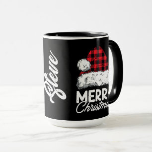 Caneca Chapéu de Papai Noel Xadrez com Nome Personalizáve
