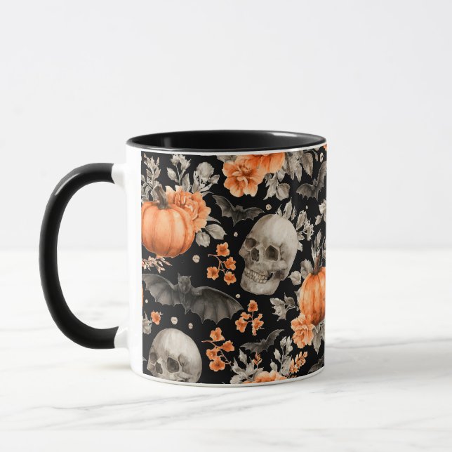Caneca Chapéus e Flores do Halloween Pretos (Esquerda)