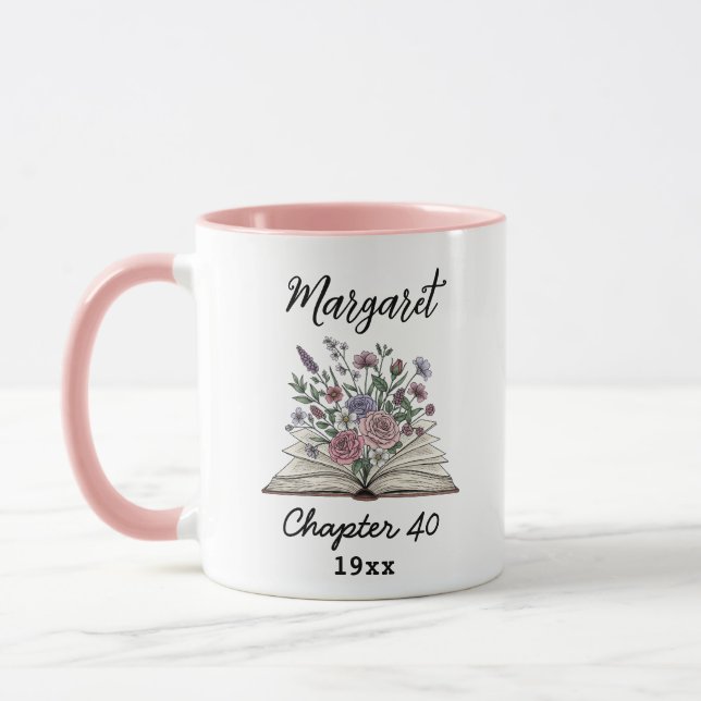 Caneca Chapter 40 Floral Book - Custom Birthday Gift  (Esquerda)
