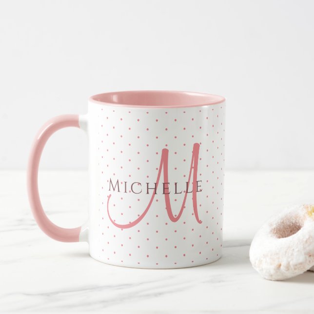 Caneca Charisma Red Monograma Inicial Substituir Seu Nome (Com Donut)