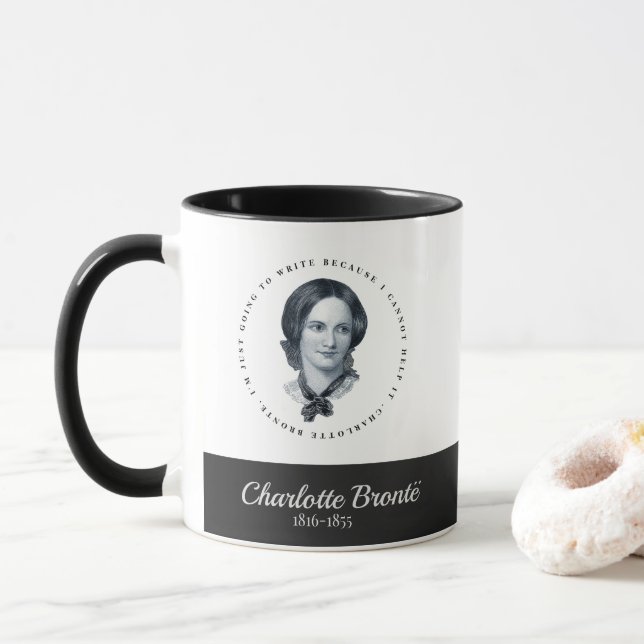 Caneca Charlotte Bronte Retrato e Cotação Mug (Com Donut)