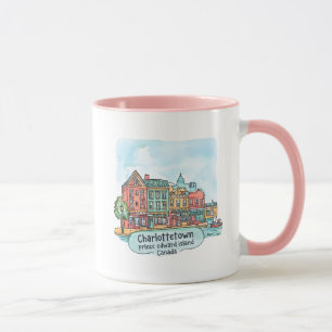 Caneca Charlottetown PEI Canadá Aquarela Vista Panorâmica