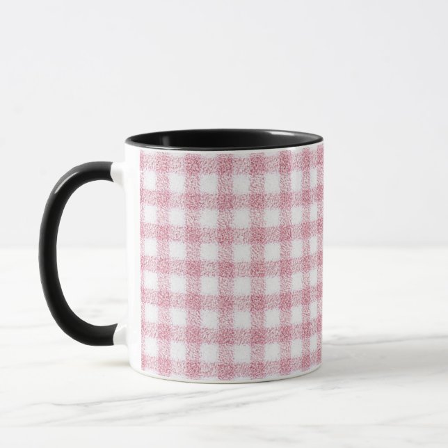 Caneca Charme de Xadrez Rosa e Branco Aveludado (Esquerda)