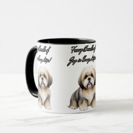 Caneca Charme Fluffy: Castanho-claro, Cinzas e Cão Branco