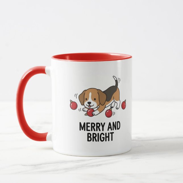 Caneca Charming Beagle Holiday Red Balls Graphic Art (Esquerda)