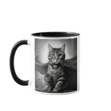 Chat héroïque avec cape et chaton.