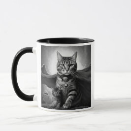 Caneca Chat héroïque avec cape et chaton.