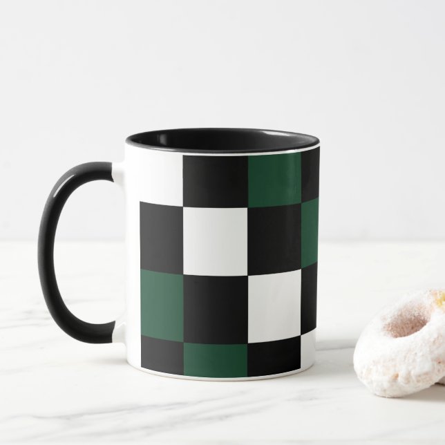Caneca Checkboard branco preto verde (Com Donut)