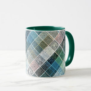 Caneca checkered, tartan, xadrez, clássico, azul, branco
