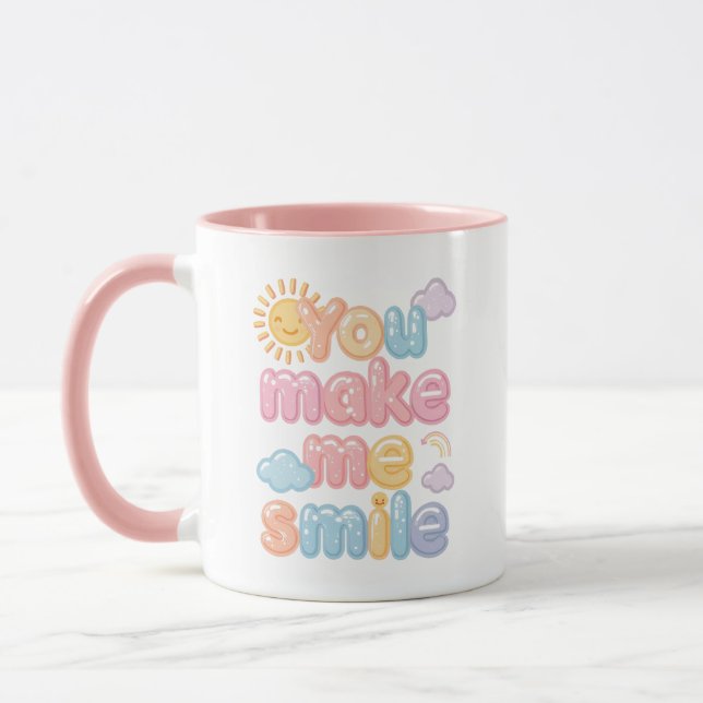 Caneca Cheerful "You Make Me Smile" Bubble Font (Esquerda)