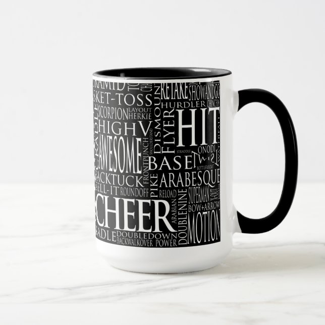 Caneca Cheerleading da nuvem da palavra em preto e (Direita)