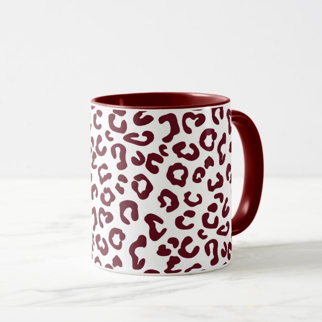 Caneca Cheetah Animal Print em Maroon e Branco (Frente Esquerda)