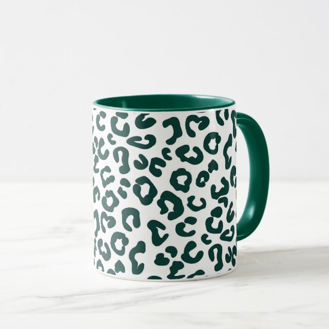 Caneca Cheetah Animal Print em Pine Green e White Mug (Frente Esquerda)