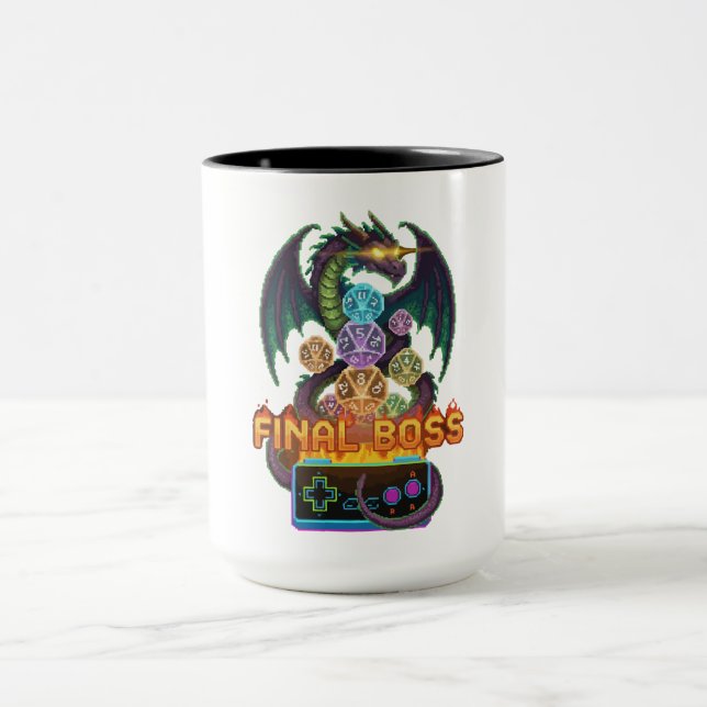 Caneca Chefe Final Retrô Dragão & Dados | Pixel TTRPG Gam (Centro)
