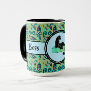 Caneca Chefe Lady Black Green Cat Ringer 15oz