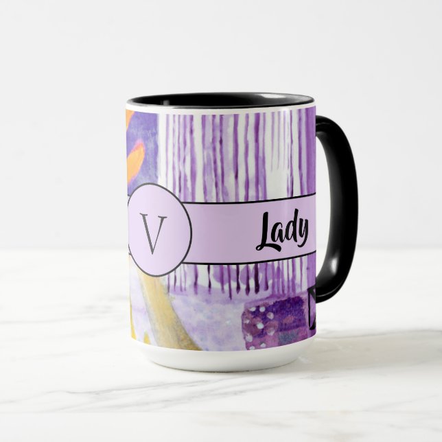 Caneca Chefe Lady Black Monograma Abstrato 3 Ringer 15oz (Frente Esquerda)