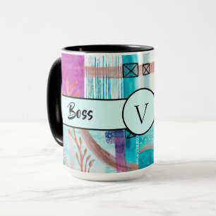 Caneca Chefe Lady Black Monograma Abstrato Ringer 15oz
