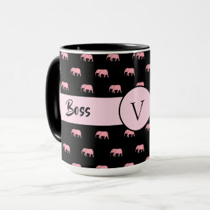 Caneca Chefe Lady Black Monograma Elefante Ringer 15oz