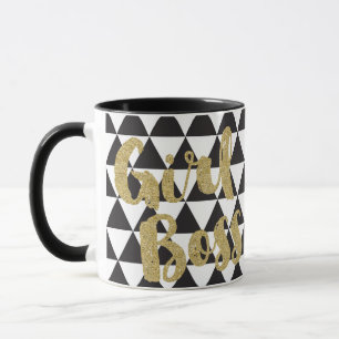 Caneca Chefe Menina Dourado Preto e Branco Moderno Person